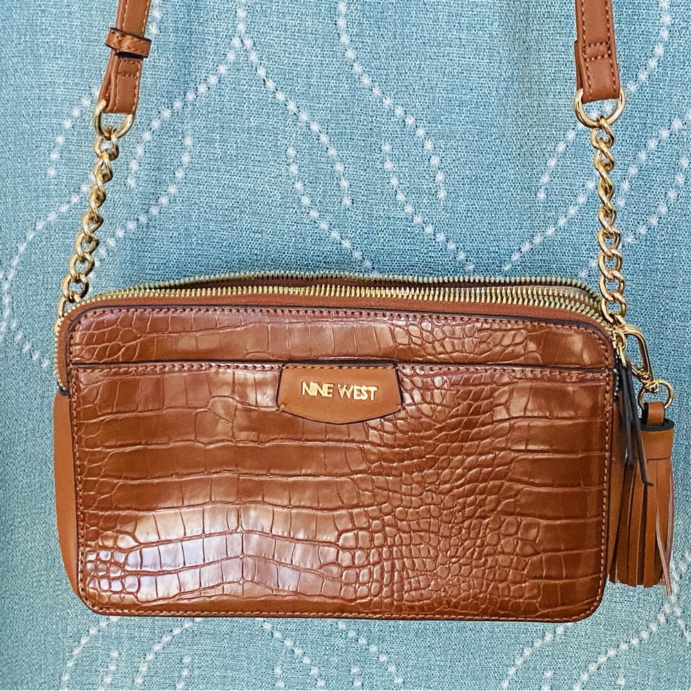 Nine West Gold Brown Tassel Cross Body Purse